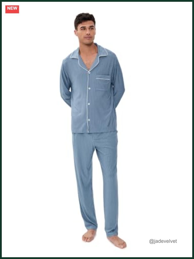 Men's Modal Long Sleeve Pajama Set With Pinstripe